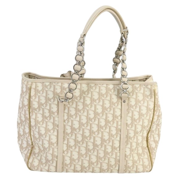 Christian Dior Trotter Romantic Tote Bag PVC Beige Silver Auth 96207 - Picture 2 of 16